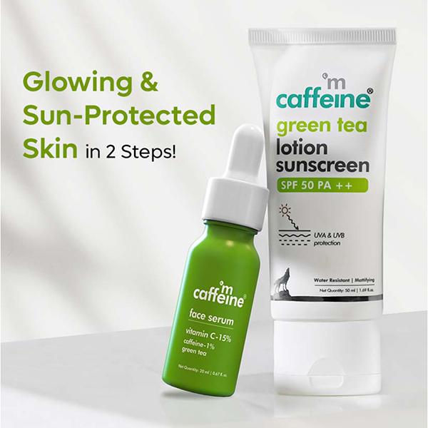 Mcaffeine Glow & Protect Essentials, Green Tea Face Serum 20ml, Green Tea Sunscreen Lotion 50ml 1's - Face Serum