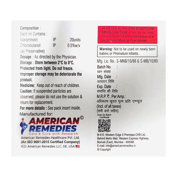 SOPRESSIN 20U Injection 1ml - Bleeding Disorders-HPA