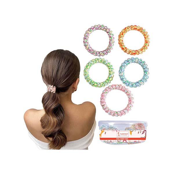 Netmeds | Majestique Spiral Hair Ties For Thick Hair Elastic No Crease Hair Coils Waterproof Ponytail Holders - Multicolor 5's