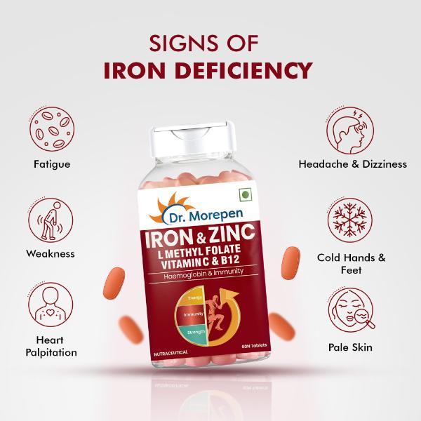 Dr. Morepen Iron & Zinc with Vitamin C & B12 Tablet 60's - Calcium And Minerals