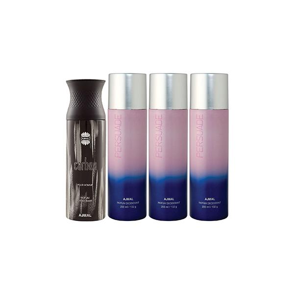 Ajmal 1 Carbon And 3 Persuade Deodorants Pack of 4 200 ml - Deodorants/Roll-Ons