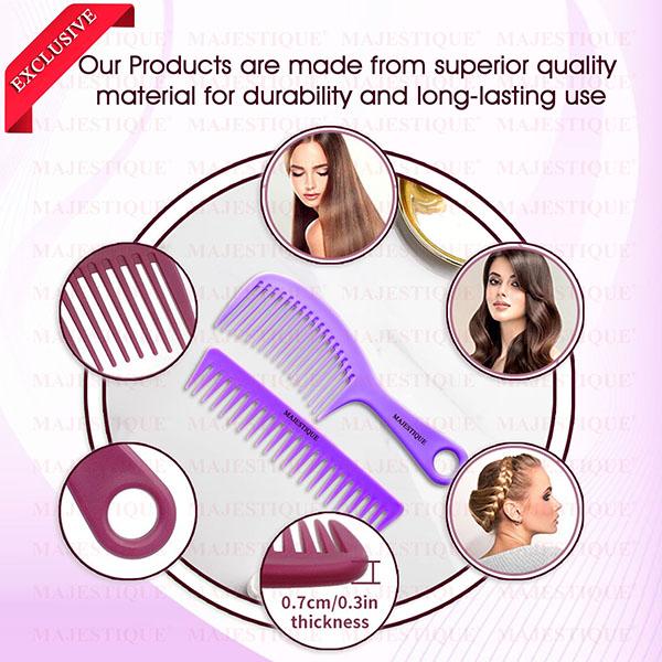 Majestique Extra Wide Comb for Long and Thick Hair, Suitable for All Hair- Multicolor 1's - Hair Combs