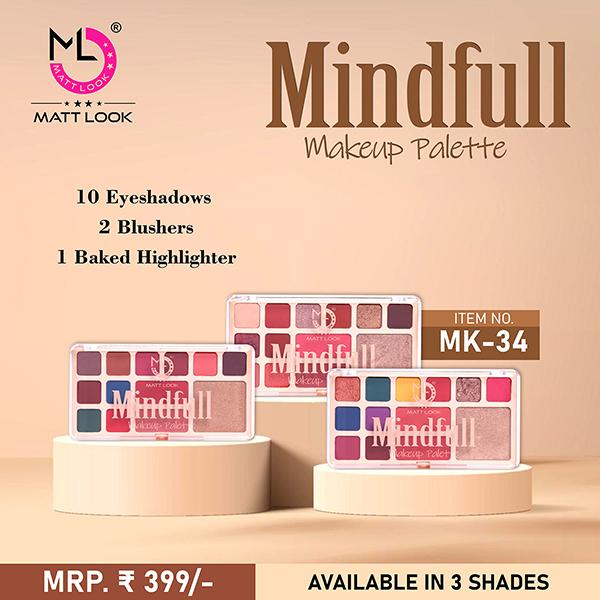 Matt Look 13 Shades Mindful Eyeshadow Baked Highlighter Blush Makeup Palette Smooth Blendable Colors- 02 16.5 gm - Face Palettes
