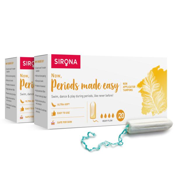 Netmeds | Sirona FDA Approved Non-Applicator Tampon - Heavy Flow (Pack of 2 x 20's)