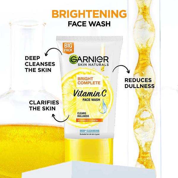 Garnier Bright Complete VITAMIN C + Lemon Deep Cleasing Facewash 150gm - Face Washes