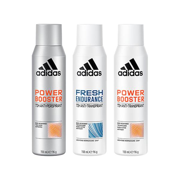 Netmeds | Adidas Power booster Men 150ml + Fresh endurance 150ml + Power Booster Women 150ml Deodorant Set 3's