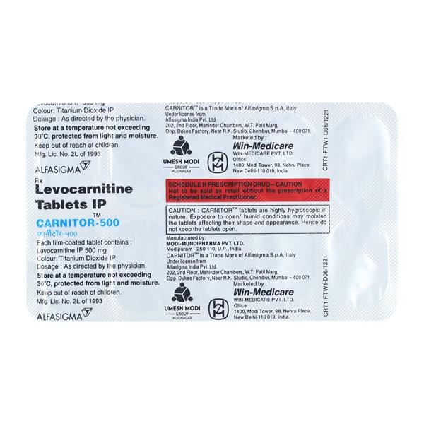 Carnitor 500mg Tablet 10'S - Supplements-Sup