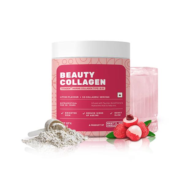 What's Up Beauty Collagen Powder Certified Marine Titagen Type I & III Spotless Skin Litchi Flavour 200 gm - Multi-Vitamins
