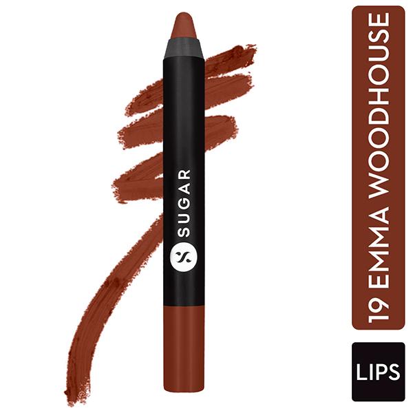 Netmeds | SUGAR Cosmetics Matte As Hell Crayon Lipstick - 19 Emma Woodhouse (Earthy Brown) 2.8 gm