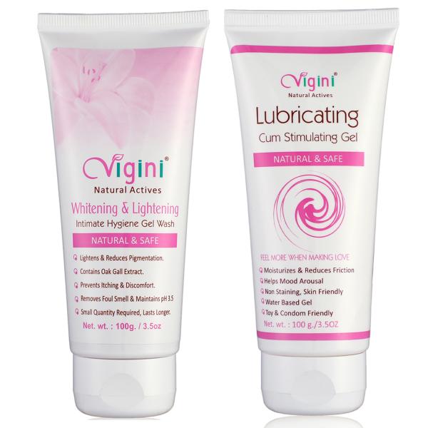 Netmeds | Vigini Lubricating Stimulation Gel 100ml +  Whitening & Lightening Intimate Hygiene Gel Wash 100 g