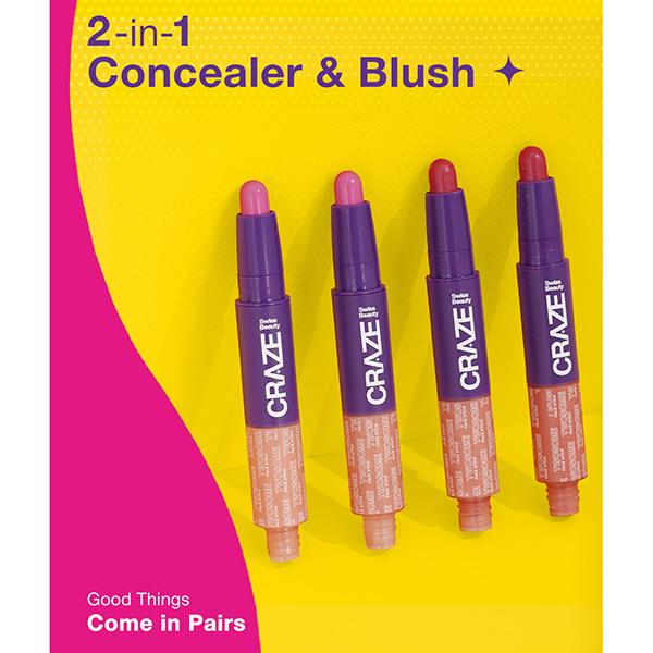 Swiss Beauty Craze Twosome Lightweight Face Stick, 2-In 1 Liquid Concealer and Creamy Blush 2 - Light , Rose 9.4 gm - Concealer
