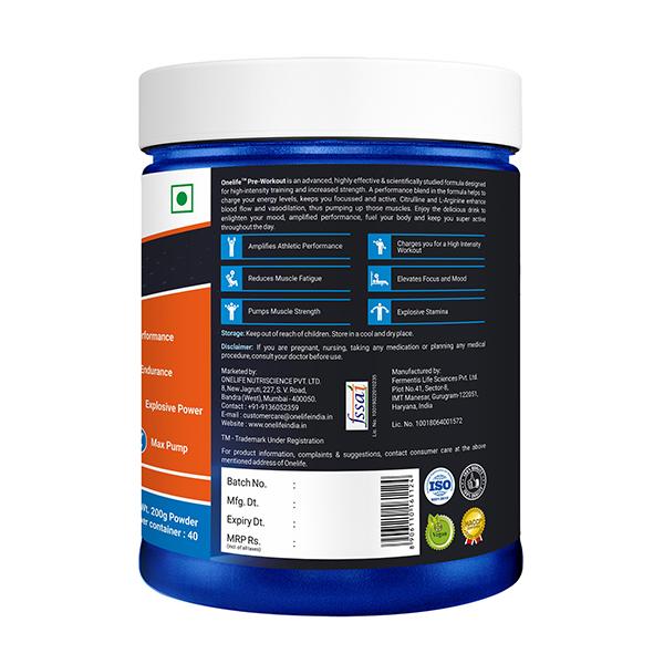 Onelife Pre Workout Powder - Green Apple Flavour 200 gm - Workout Essentials