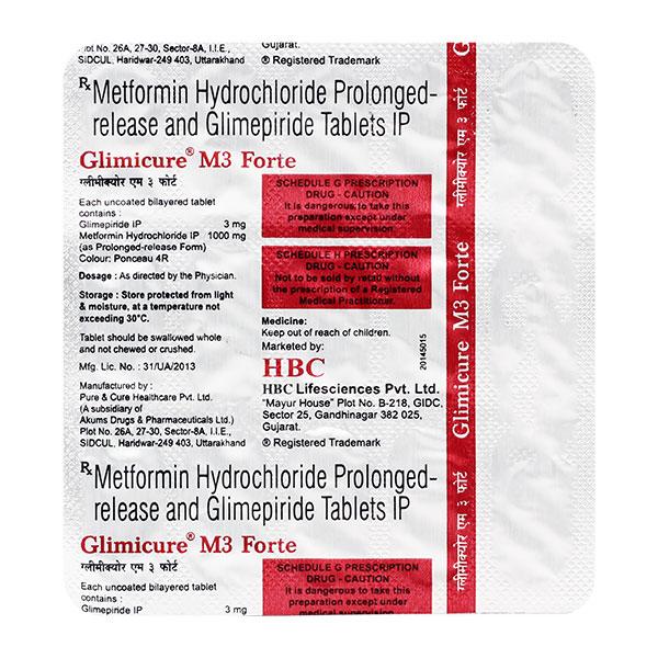 GLIMICURE M3 FORTE Tablet 15's - Diabetes-Ant