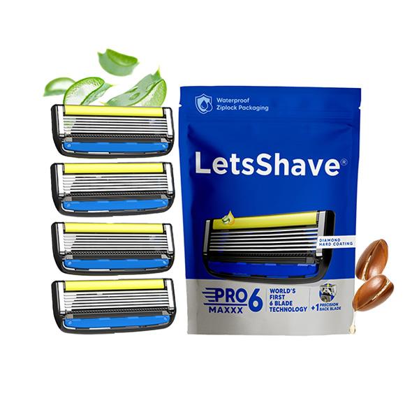 LetsShave Pro 6 Maxxx World 1st 6 Shaving Blade Razor Refills (4), Precision Back Blade