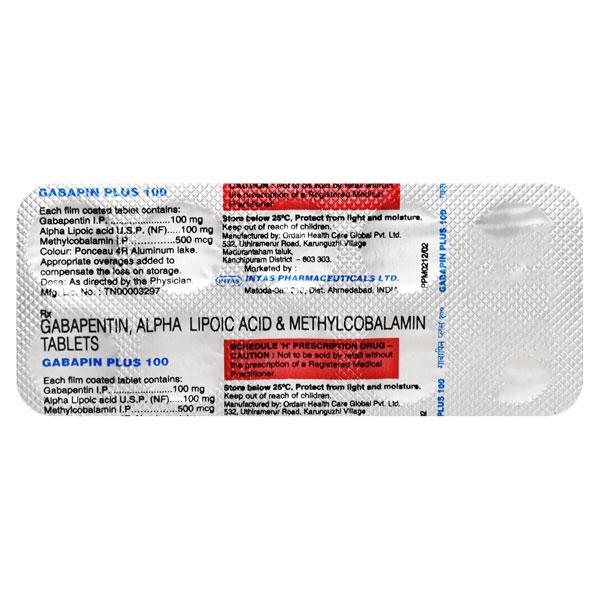 Gabapin Plus 100mg Tablet 10'S - Neuropathic Pain-Dru