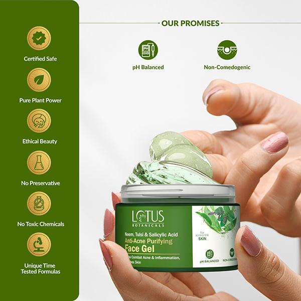 Lotus Botanicals Neem, Tulsi, Salicylic Acid Anti-Acne Purifying Face Gel, For Acne Prone Skin 50 gm - Face Moisturizers