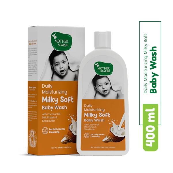 Netmeds | Mother Sparsh Daily Mositurizing Milky Soft Baby Wash With Coconut Oil-Milk Protein and Shea Butter 400 ml
