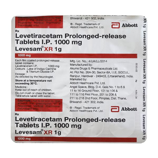 Levesam Xr 1Gm Tablet 15's - Epilepsy/Convulsion-Ant