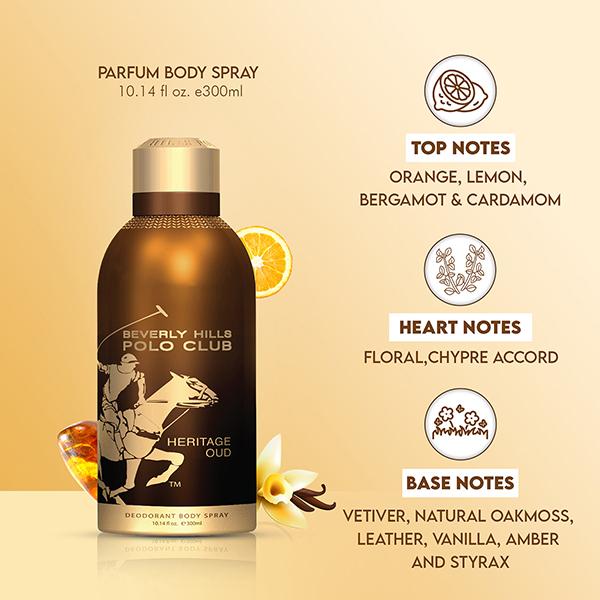 Beverly Hills Polo Club Prestige Parfum Body Spray - Heritage Oud 300 ml - Men Deodorants/Roll-Ons