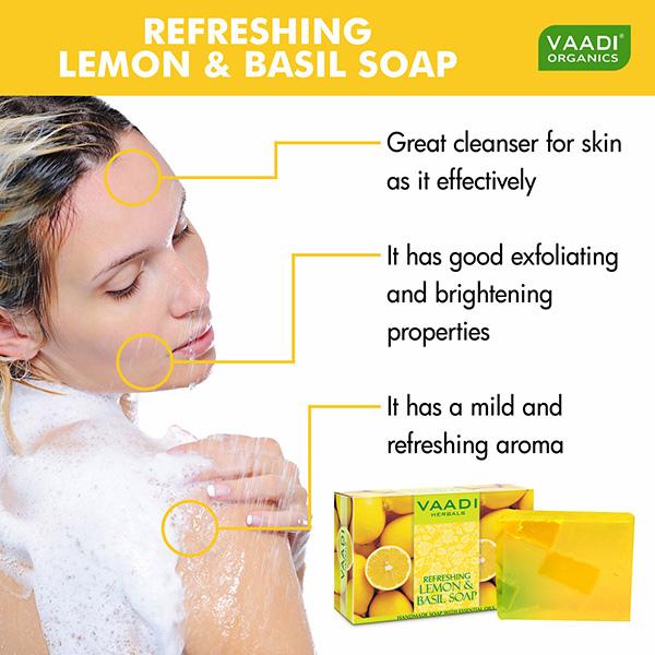 Vaadi Herbals Handmade Soap with Essential Oils - Refreshing Lemon & Basil 75gm - Soaps