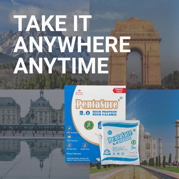 PentaSure 2.0 High Protein High Calorie Powder - Vanilla Flavour (Travel Pack Sachet of 3 x 54 gm) - Protein Drink