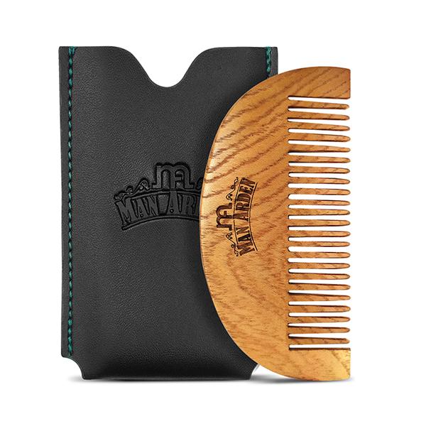 Netmeds | Man Arden Pure Neem Wooden Beard Comb with Leather Pouch 1's