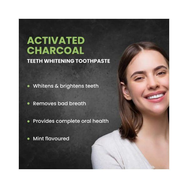 Healthvit Activated Charcoal Toothpaste For Teeth Whitening, Fluoride Free, Sulfate Free Mint Flavour 100 gm - General Health