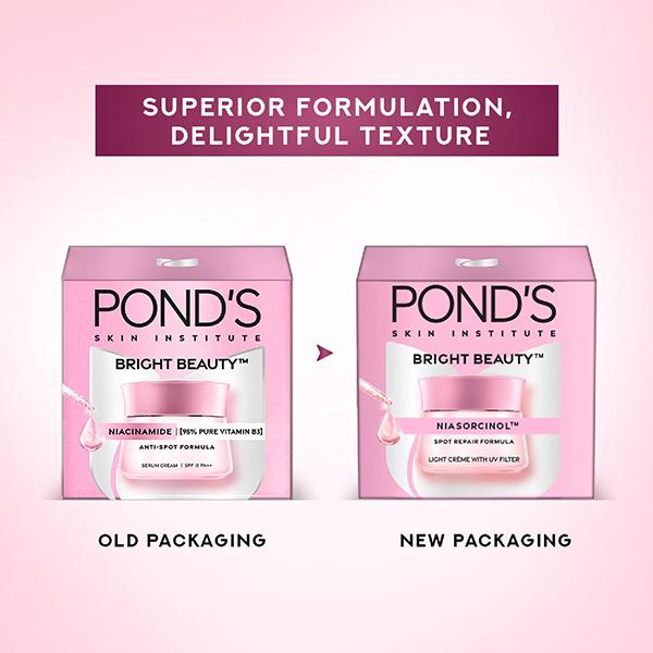 Pond's Bright Beauty Light Cream with UV Filter, Niasorcinol, Fades Dark Spots, Brightens Skin 50gm - Face Creams