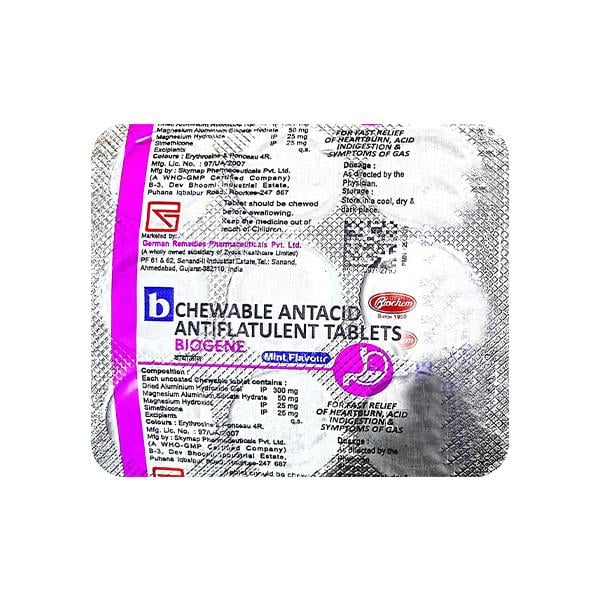 BIOGENE MINT FLAVOUR Chewable Tablet 9's - Ulcer/Reflux/Flatulence-Aaa