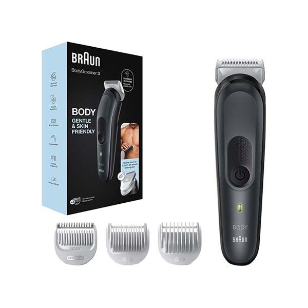 Netmeds | Braun Body Groomer 3 for Men from Gillette, BG3340, Manscaping Tool, SkinShield Technology Gray and Black 330 gm