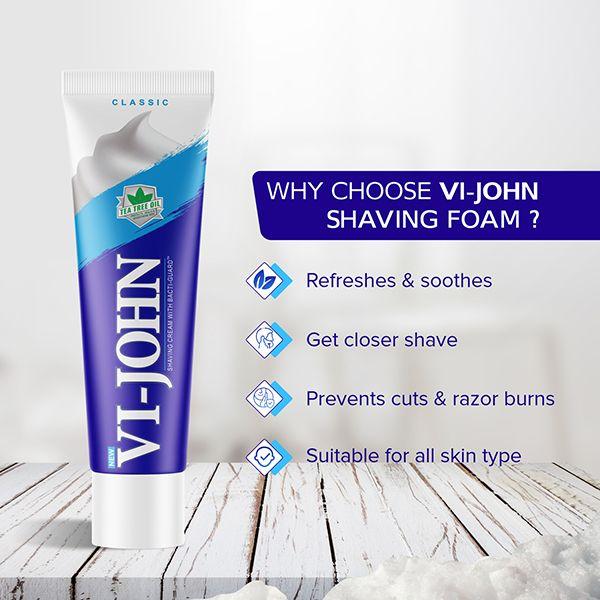 VI-John Shaving Cream Classic with Tea Tree Oil and Bacti-Guard for All Skin Types 125 gm - Shaving Creams