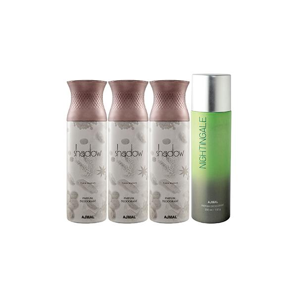 Ajmal 3 Shadow Him And 1 Nightingale Deodorants Pack of 4 200 ml - Deodorants/Roll-Ons