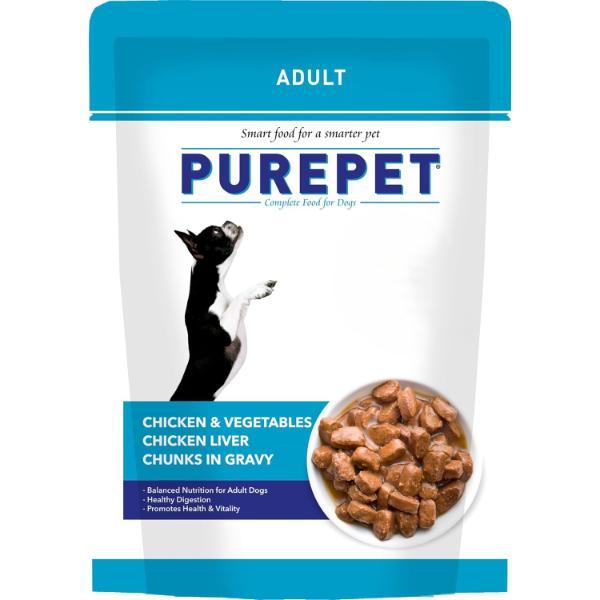 Netmeds | Purepet Chicken & Vegetables Chicken Liver Chunks In Gravy Dog (Pack of 24 x 70 g) 1.68 kg