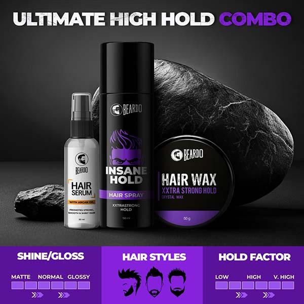 Beardo Ultimate Hold Combo (Serum50gm + Extra Strong 50gm + Insane Hold Spray150) 1's - Hair Gels & Waxes