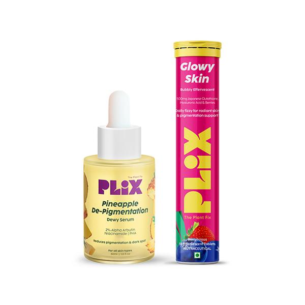 Netmeds | Plix The Plant Fix Glutathione Skin Glow 15 Tablets And Pineapple Serum Combo, 2% Unisex 30 ml