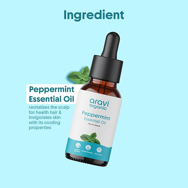 Aravi Organic Peppermint Essential Oil 100% Pure Oil for Diffuser 15 ml - Essential Oils