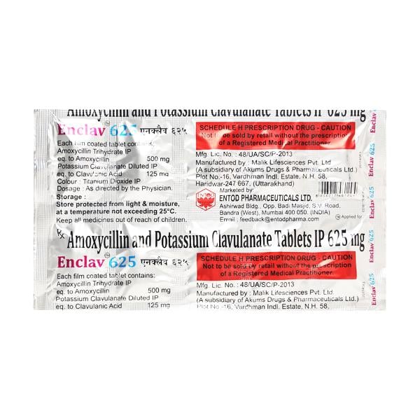 ENCLAV 625mg Tablet 10's - Bacterial Infections-Pen