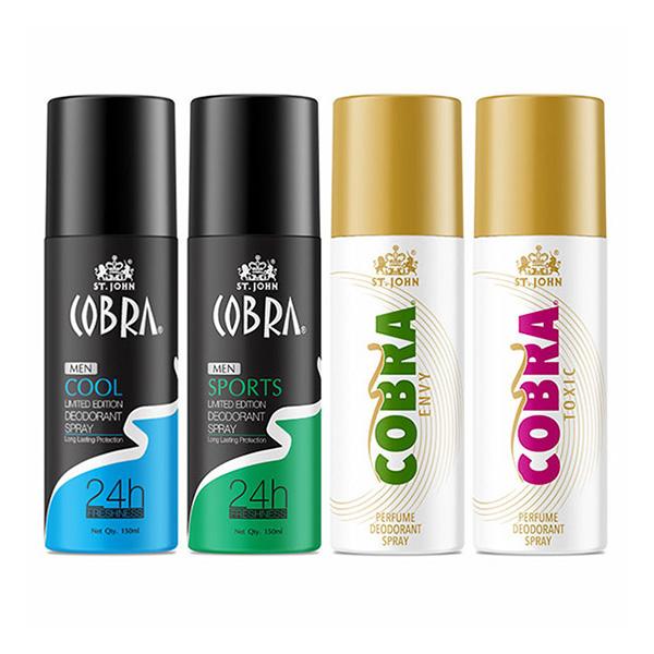 ST-JOHN Cobra Live,Cool,Toxic & ENVY Long lasting Limited Edition Deodorant Spray For Men & Women 150ml 4's