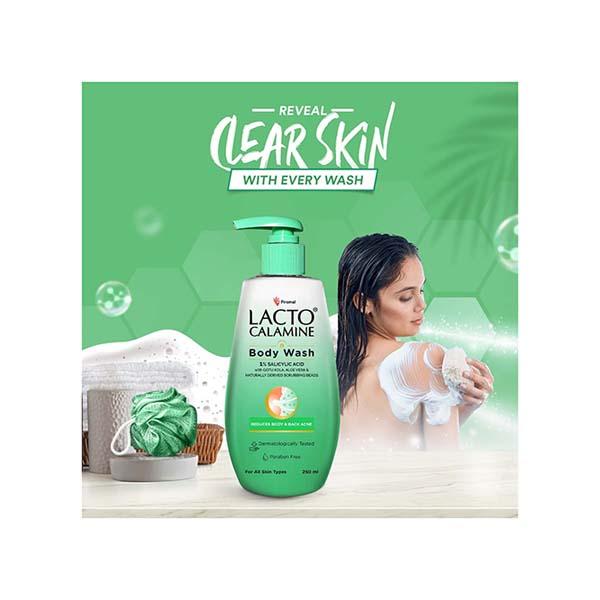Lacto Calamine 1% Salicylic Acid Body Wash Cica, Aloe Vera, Natural Scrubbing Bead for Body Acne 250 ml - Shower Gels & Body Wash