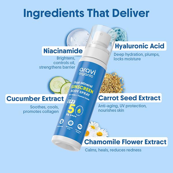 Aravi Organic Dual Mineral Sunscreen Body Spray with Zinc Oxide & Titanium Dioxide 100 ml - Face Sunscreen
