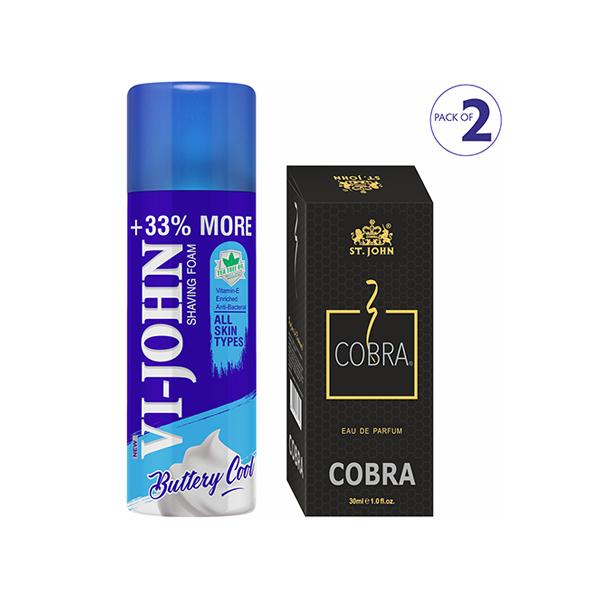 Netmeds | Vi-John Shaving Foam All Type Skin 400 gm + Cobra Eau De Parfum for Men 30 ml