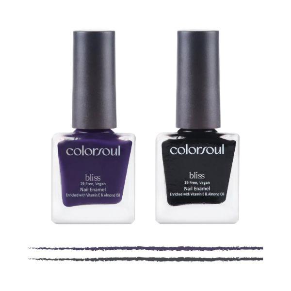 Colorsoul Bliss Vegan Nail Enamel, Indigo Wine, Hot Tar, B09, B24 (Pack of 2 x 8 ml) 1's - Nail Polish