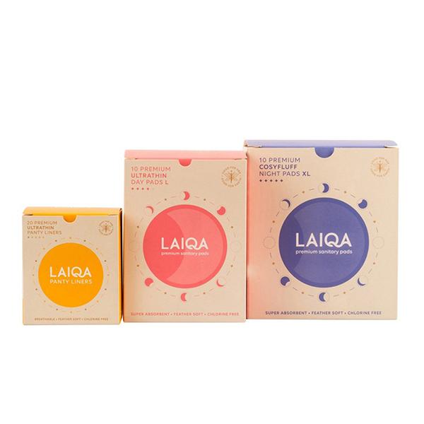 LAIQA Combo Pack (20 Ultrathin Panty Liners + 10 Ultrathin Day Pads L + 10 Cosyfluff Night Pads XL)