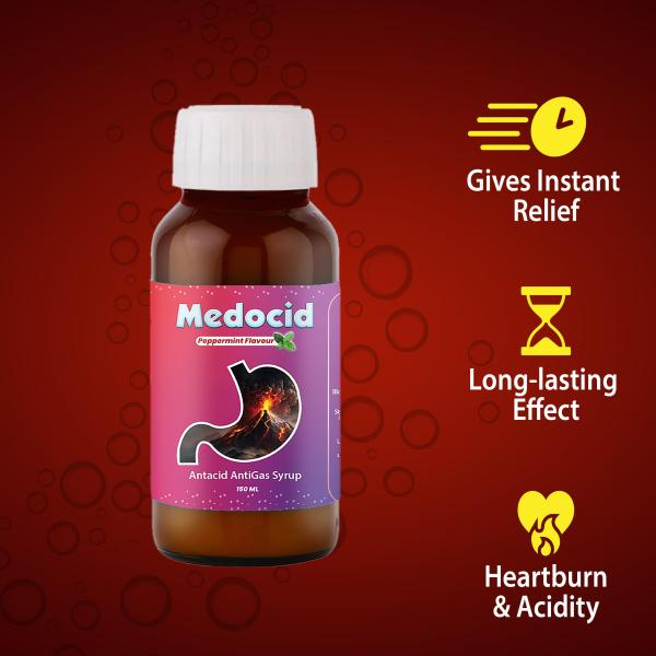 Medocid Antacid AntiGas Syrup - PepperMint Flavour 150 ml - Acidity