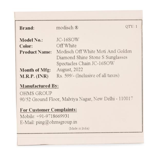 Modisch Off White Moti And Golden Diamond Shine Stone Sunglasses Chain (JC-16Sow) 1's - Wearables Sunglasses