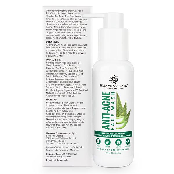 Bella Vita Organic Anti-Acne Face Wash,Deep Cleanser, Spot Treatment & Pimple Repair 100 ml - Face Wash & Cleansers