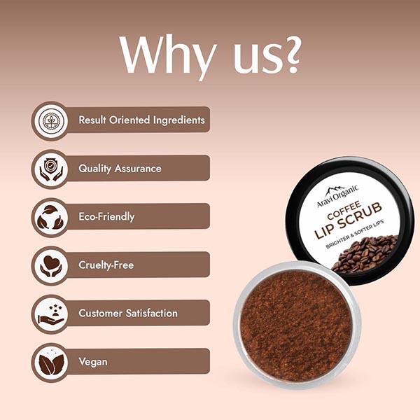 Aravi Organic Coffee Lip Lightening Scrub Balm For Dark,Chapped and Pigmented Lips 15 gm - Lip Scrubs