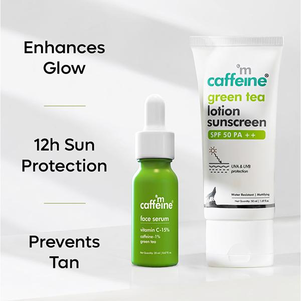 Mcaffeine Glow & Protect Essentials, Green Tea Face Serum 20ml, Green Tea Sunscreen Lotion 50ml 1's - Face Serum