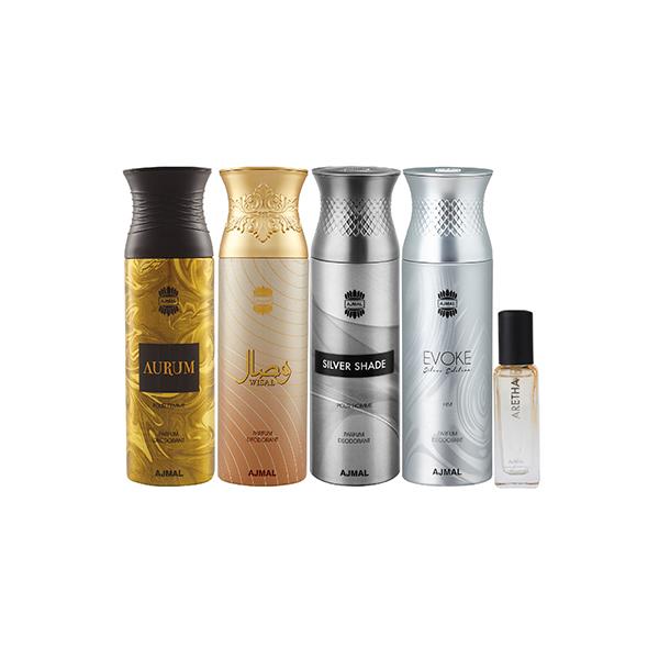 Ajmal Aurum & Wisal & Silver Shade & Evoke silver Edition Homme Deo & Aretha EDP Pack of 5 820 ml - Perfumes (Edt/Edp)