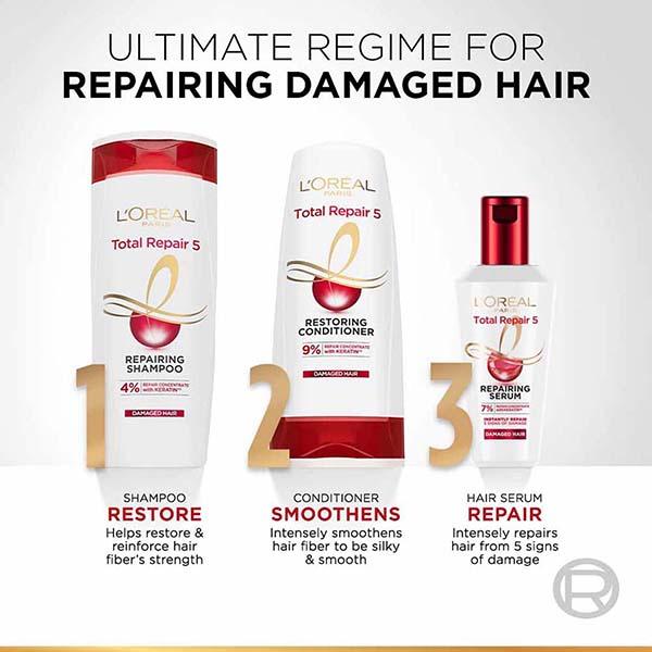 Loreal Paris Total Repair 5 Restoring Conditioner with Keratin Xs for Damaged Hair 386 ml - Conditioners